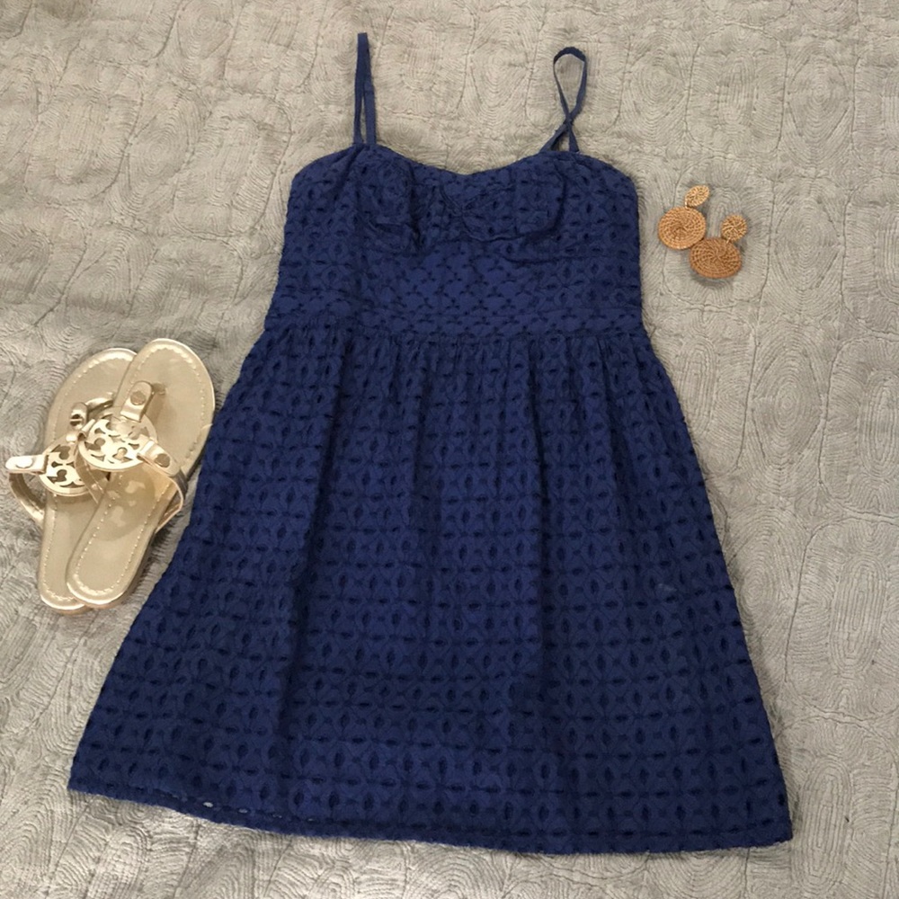 Navy blue eyelet summer dress